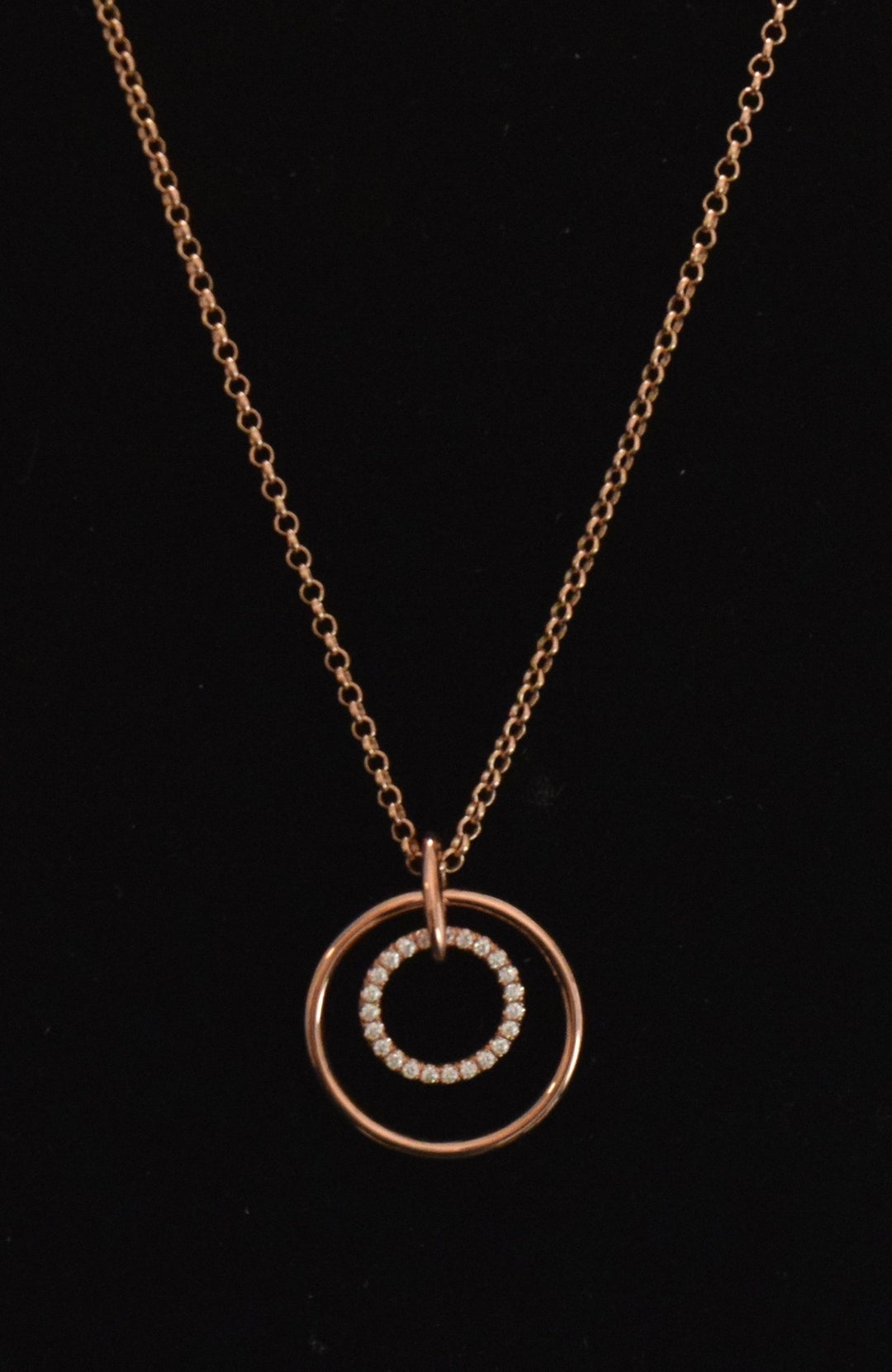 Double Circle Diamond Necklace Rose Gold 14kt/dangling Natural Etsy