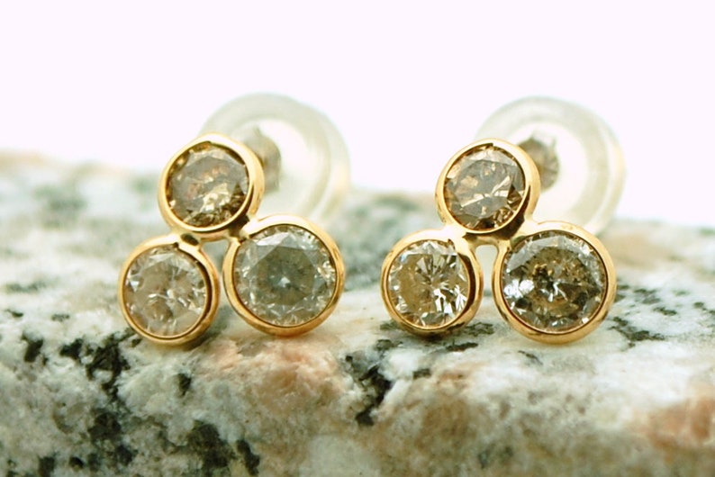 Champagne diamond studs 14KT yellow gold 14 of an inch cute diamond studs0.50ct conflict free champagne diamonds bridesmaids gift bride