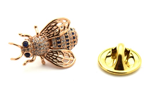 Bee Brooch Pin 14KT Rose Gold natural Sapphire Diamond Pin