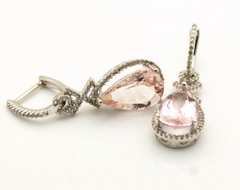 Boucles d'oreilles pendantes en diamant morganite Boucles d'oreilles pendantes en or blanc 14 carats / Boucles d'oreilles poire morganite naturelle et diamants sans conflit