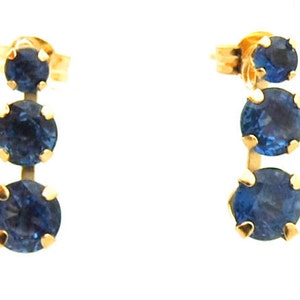 Sapphire Earrings 14k Yellow gold/Three stone journey earrings/ Minimalist sapphire earrings 3 stone earrings