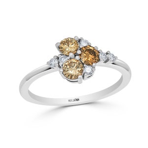 Champagne Diamond Ring 18K white gold/Cluster Engagement ring fancy color diamonds champagne diamonds ring proposal ring promise ring