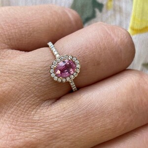 Pink sapphire ring engagement ring floral sapphire ring/1ct oval sapphire ring 14KT rose gold ring/Rare color sapphire engagement ring