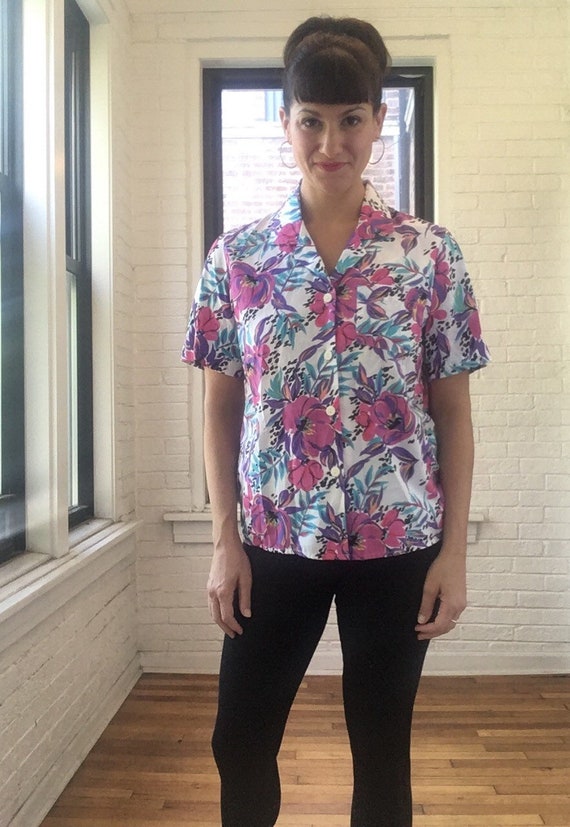 1980s Floral Print Button-Up
