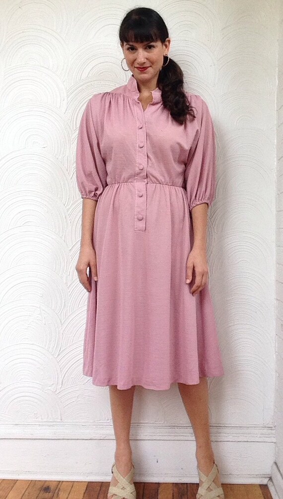 1970s Dusty Rose Shirt Dress
