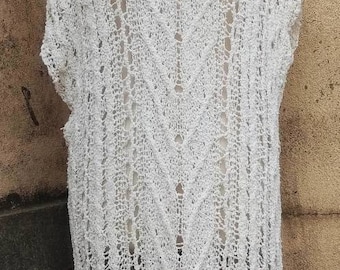 Sale! Cotton knitted white vintage dress. on sale