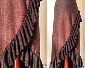 Alexandra long brown faux suede wrap around ruffle hem skirt on sale