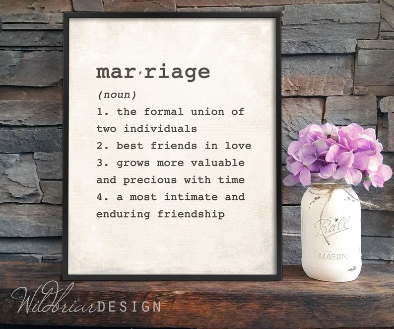 Printable Wall Art Marriage dictionary definition wedding Etsy