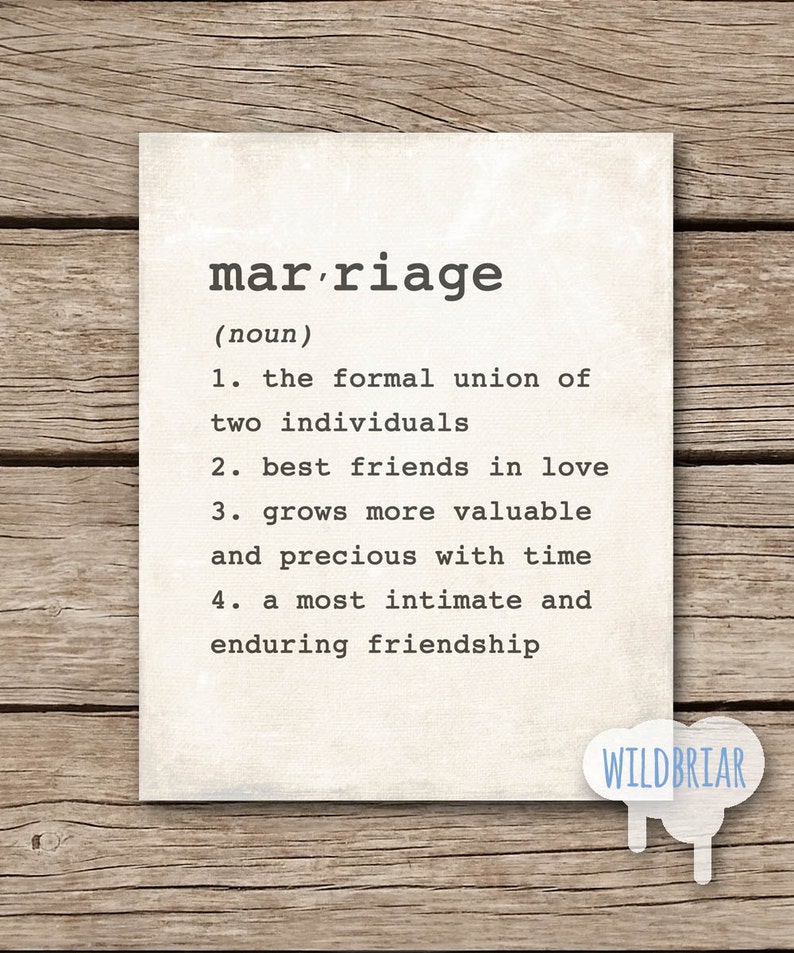 Printable Wall Art Marriage dictionary definition wedding Etsy