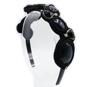 Wide black headband with heart and rhinestones, hr29