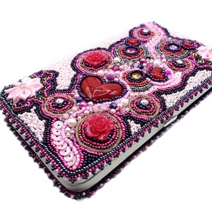 Cartera grande con compartimento para móvil, cartera rosa, et11