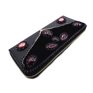 Carteira grande de couro preto, bolsa de dinheiro elegante, et29