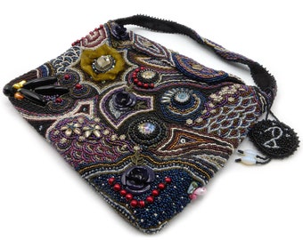 Handgemaakte platte tas met parelrand, elegante koerierstas, unieke clutch, beschermhoes voor tablet, ta19