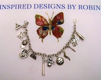 Pulsera de encanto de softbol, jugador de softbol, joyería de softbol, me encantan los deportes, joyería deportiva, pulsera deportiva, amor softbol, softbol mi vida