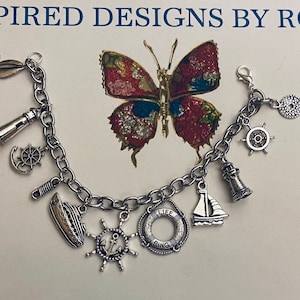 Nautical Charm Bracelet, Beach Jewelry, Nautical Gift, Beach girl at Heart, Nautical Jewelry, Beach Lover, Nautical  Bracelet, Bangle Gift