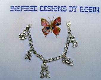 Little Girls Teddy Bear Charm Bracelet, Love Teddy Bears, Bracelet, Girls Jewelry, all about being a girl, fun bracelet, dream, Teddy Bear