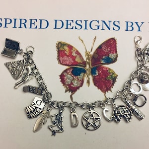 Supernatural Themed Charm Bracelet, TV Show Themed, Fans of the Show, Super Natural Themed, Ghosts and Spirits, Gift for Fan, Kansas, Silver