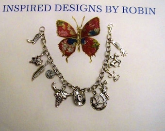 Love my Cowboy Charm Bracelet, Rides Horses, Western Charm Bracelet, Love the Rodeo, Rodeo Jewelry, Rodeo Charm Bracelet, Cowboy Jewelry