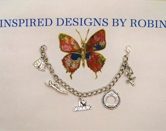 Chicas niñas natación encanto pulsera, amor para nadar, niñas joyería, todo acerca de ser una chica, pulsera divertida, sueño, niña de natación, plata