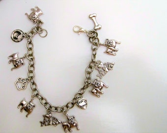 I Love My Bulldog Charm Bracelet, Dog Lover, Bulldog Owner. I Love my Dog, Dog Person, Bulldog Person, handmade, Silver, French Bulldog