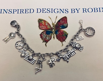 Bracelet de breloques de volley-ball, joueur de volley-ball, bijoux de volley-ball, j’aime les sports, bijoux de sport, bracelet de sport, volley-ball d’amour, argent