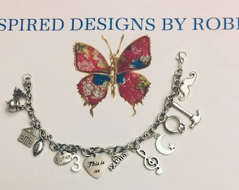 This is Us TV show inspired charm bracelet, TV Shows, Jack, Rebecca, This is Us Jewelry, Big 3, Kevin, Kate, Randall, Silver TV themed