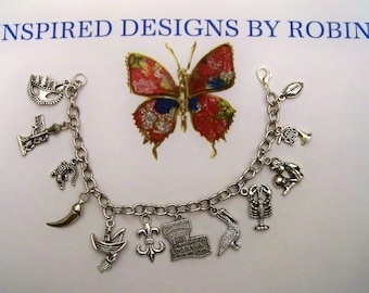 Pulsera de encanto de Luisiana, pulsera estatal, joyería de Luisiana, amante de Luisiana, temática estatal, temática de Luisiana, pulsera de plata