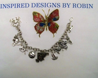 Maryland encanto pulsera, hermoso Maryland, pulsera de encanto de viaje, joyería de Maryland, pulsera de Maryland del amor, regalo de la novia, plata