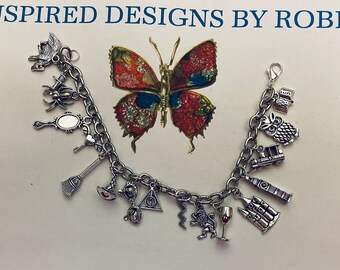 Pulsera de encanto temática de la escuela de magos, joyería de magos y Hogwarts, temática de películas, amante de los libros de magos, joyería inspirada de la escuela de magos
