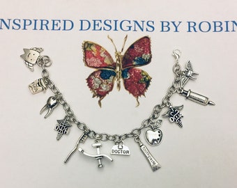 Dental Oficina Encanto Pulsera, Dientes de Amor, Trabajar con Dientes, Joyería Higienista Dental, Pulsera de Encanto Dental, Joyería Dental, Joyería de Dientes