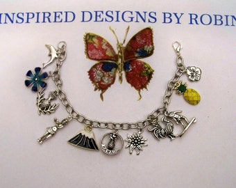 Hawaii Charm Bracelet, Travel Charm Bracelet, Hawaii Jewelry, Vacation Jewelry, Love Hawaii, love the Island Life, Aloha Bracelet, Silver