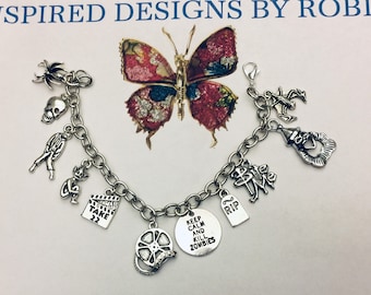 Pulsera de encanto de películas de miedo, joyería de películas de terror, me encantan las películas de terror, películas de miedo, joyas de miedo, pulsera de encanto de terror, me encantan las películas de miedo