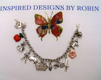 Pulsera de encanto de Iowa, pulsera estatal, joyería de Iowa, amante de Iowa, tema estatal, temática de Iowa, plata