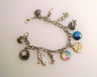 Mermaid Charm Bracelet, Fantasy Jewelry, Mermaid Gift, Mermaid at Heart, Nautical Jewelry, Beach Lover, Mermaid Bracelet, Silver Bracelet