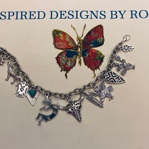 Southwestern Themed Charm Bracelet, , Navajo, Southwestern Themed Jewelry, Southwestern Bracelet, Desert Themed, Desert Jewelry, Silver