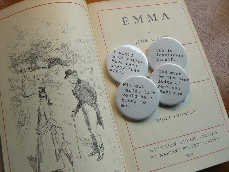 Jane Austen Quote Pin Button Badges x 4 Emma