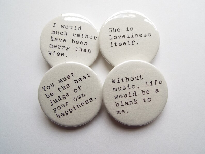 Jane Austen Quote Pin Button Badges x 4 Emma