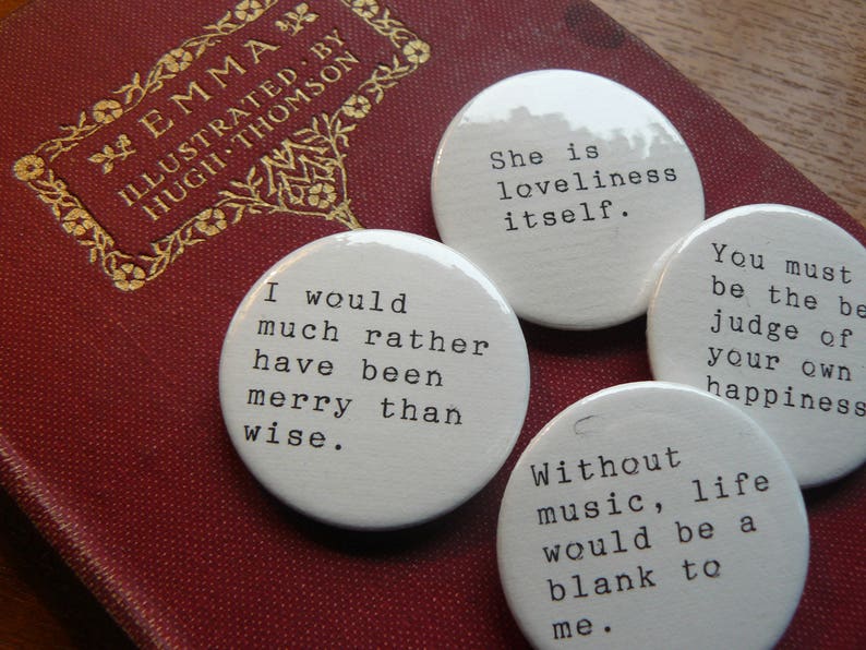 Jane Austen Quote Pin Button Badges x 4 Emma