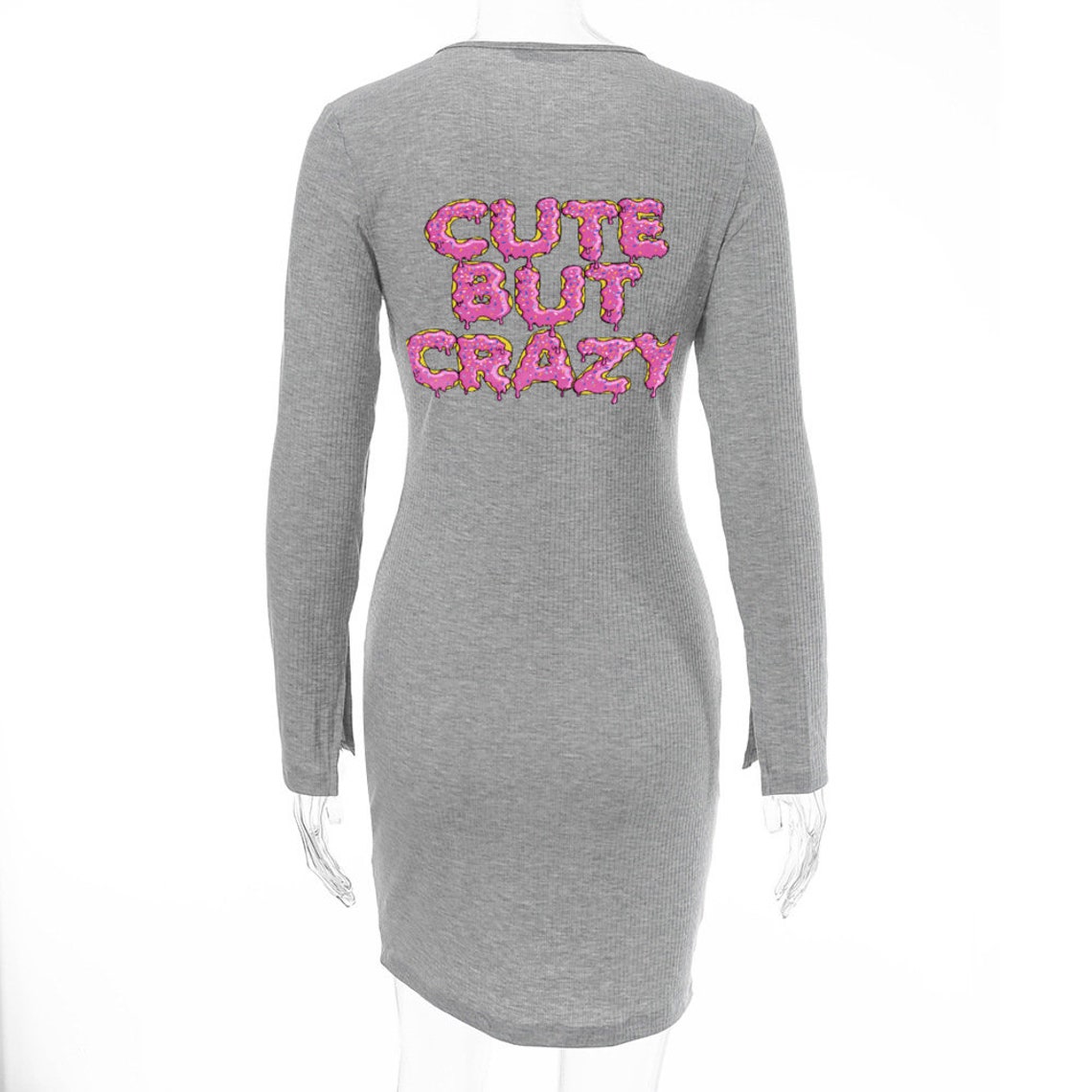 Women's Crew Neck Long Sleeve Zipper Front Dress Etsy