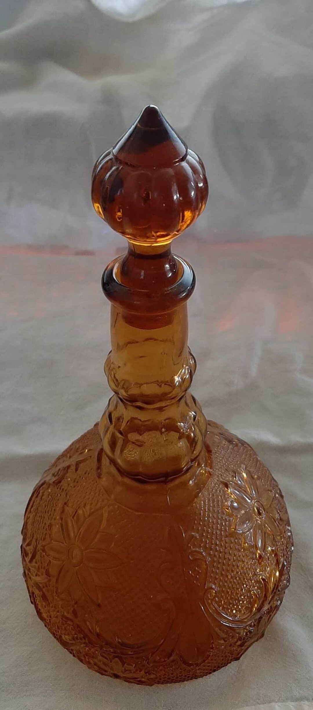 Amber Depression Glass Decanter With Stopper Daisy Pattern - Etsy
