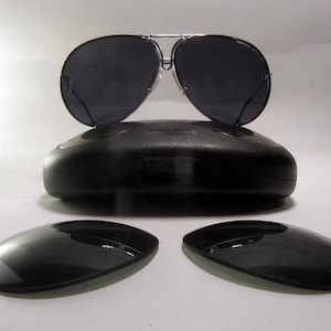 1980s  Porsche Design by Carrera 5621 80s vintage sunglasses all silver frame aviator 911 box jaguar green gray dark lenses Austria