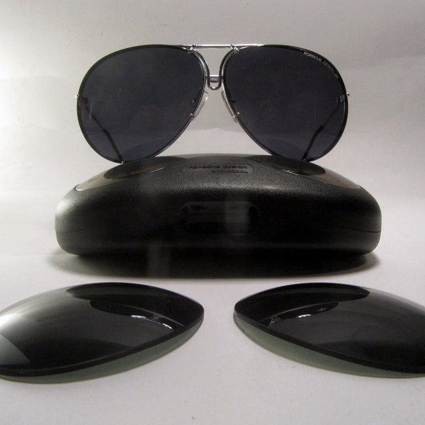 1980s  Porsche Design by Carrera 5621 80s vintage sunglasses all silver frame aviator 911 box jaguar green gray dark lenses Austria