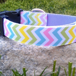 Pastel Chevron 1 Inch Width Dog Collar image 1