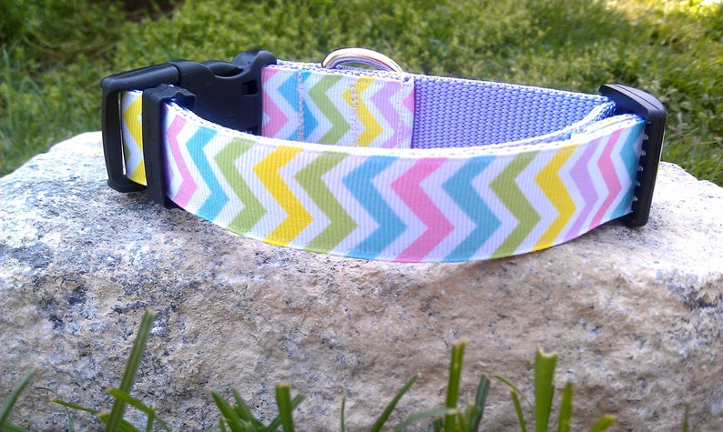 Pastel Chevron 1 Inch Width Dog Collar image 1