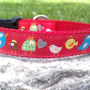 Red Happy Birds 1 Inch Width Dog Collar