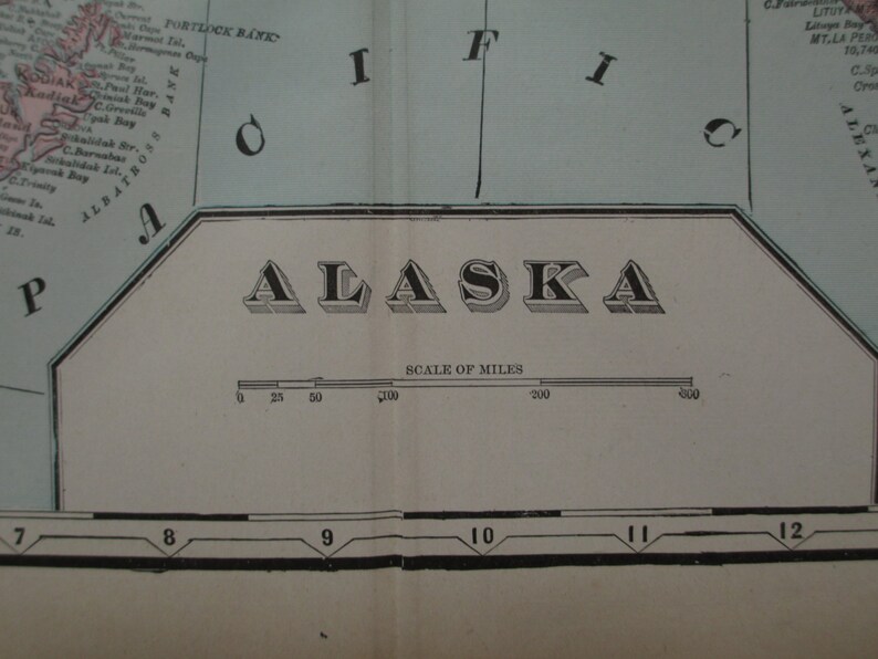 ALASKA Vintage Original 1899 Cram's Map of the State of Alaska, USA