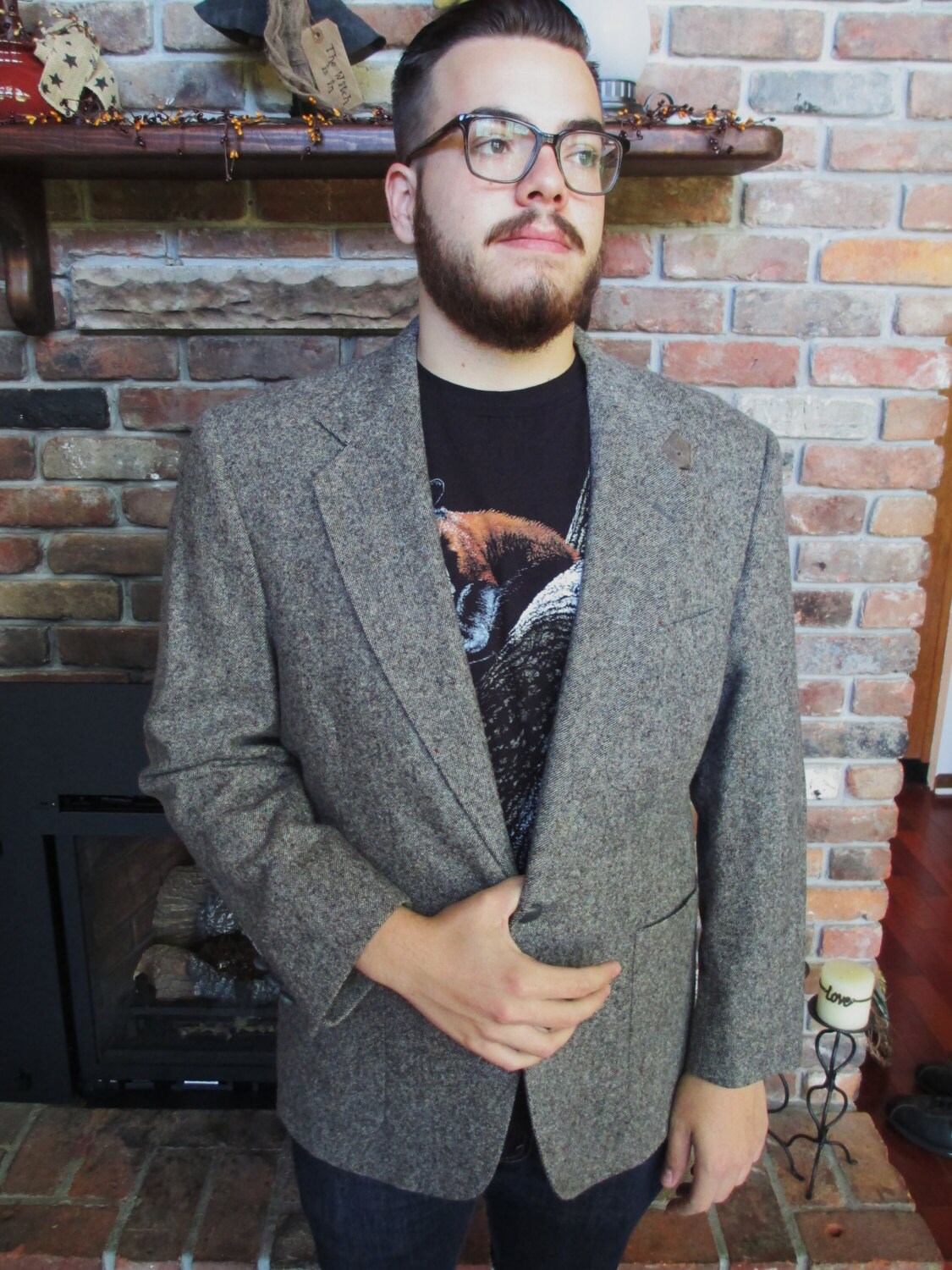 Vintage Gray Wool Blazer W Brown Suede Elbow Pads Etsy