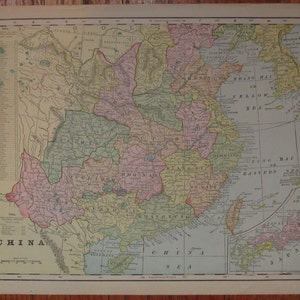CHINA - Vintage Original 1899 Stopfen Karte von China - bunte Karte Farbe Antik Karte aus den 1800er Jahren