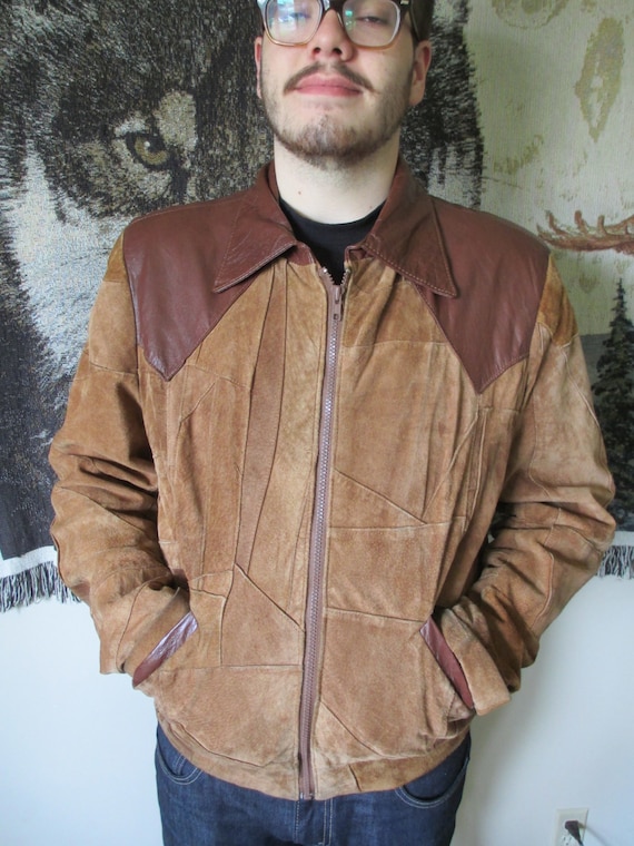 Vintage Brown Leather and Suede Patchwork Jacket-