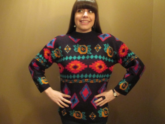Women's Vintage Knit Black Grandpa Sweater W/ Multicolor - Etsy